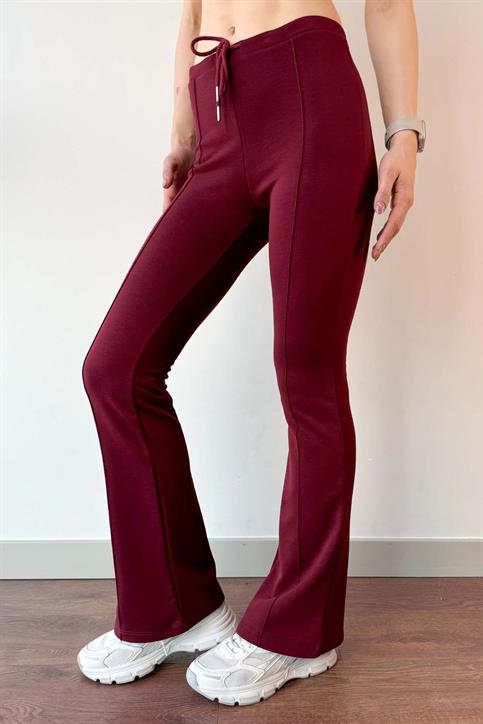 Bordo ZR Beli İpli İçi Şardonlu Üç İplik Pantolon