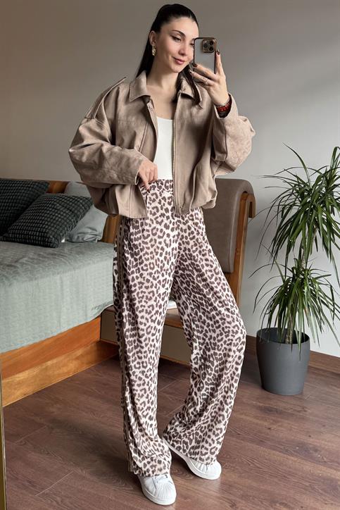 Camel Ön Pile Detaylı Süet Ceket