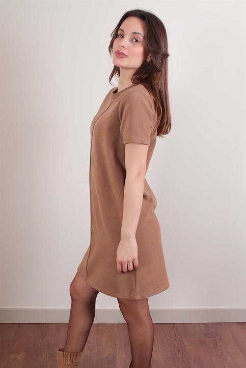 Camel Önü Dikişli Triko Elbise