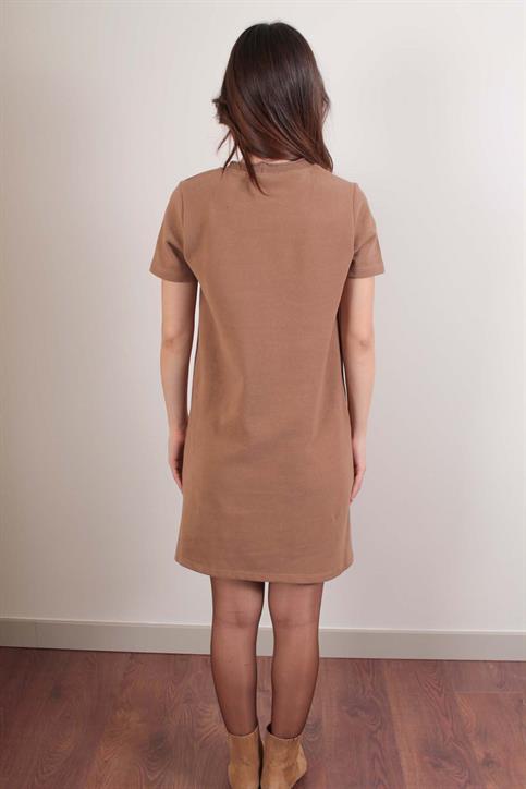Camel Önü Dikişli Triko Elbise