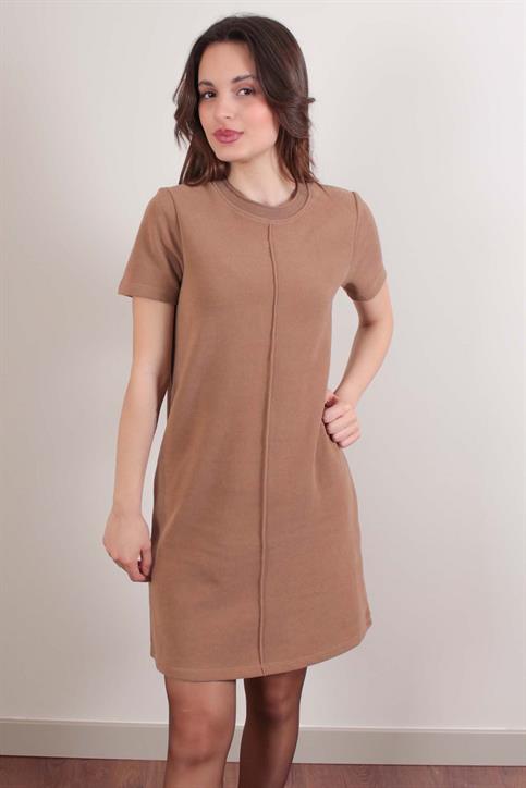 Camel Önü Dikişli Triko Elbise