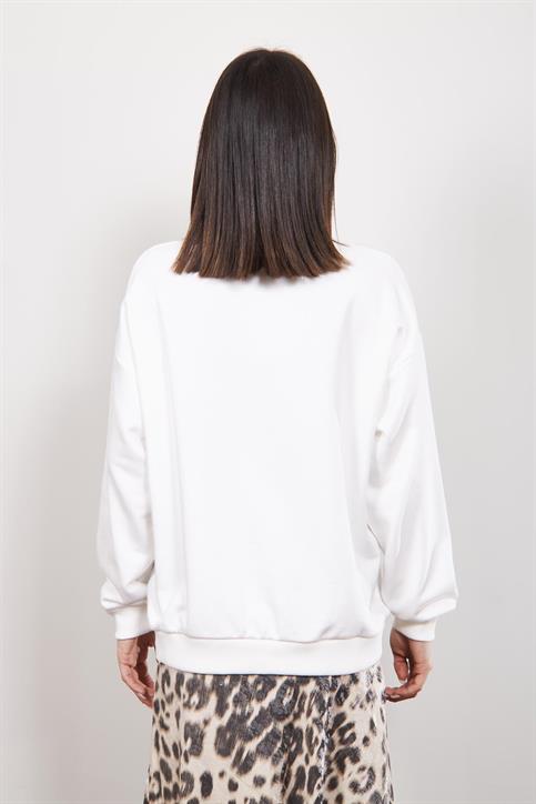 Ekru Amour Nakışlı Sweatshirt