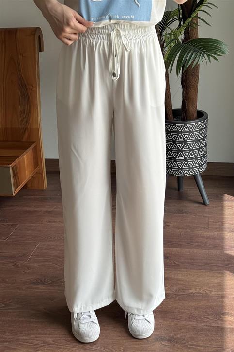 Ekru Beli Lastikli Bol Paça Pantolon