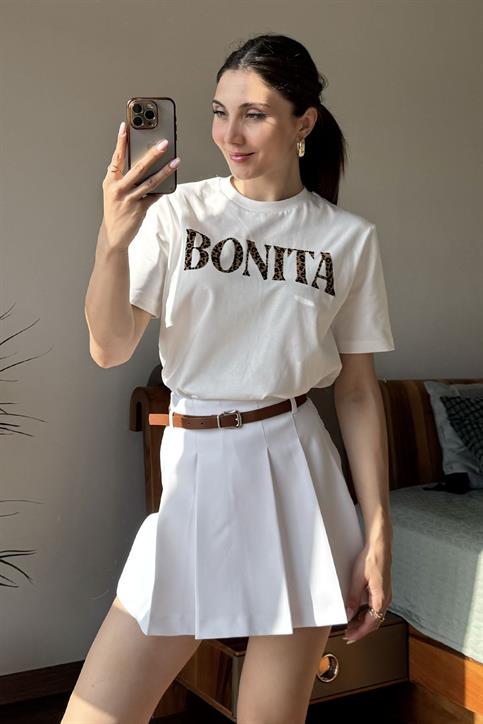 Ekru Bonita Baskılı T Shirt