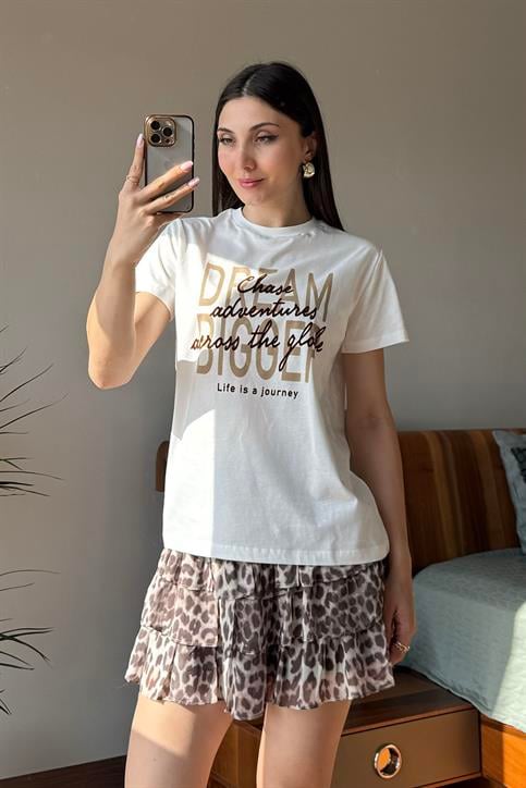Ekru Dream Nakışlı T Shirt