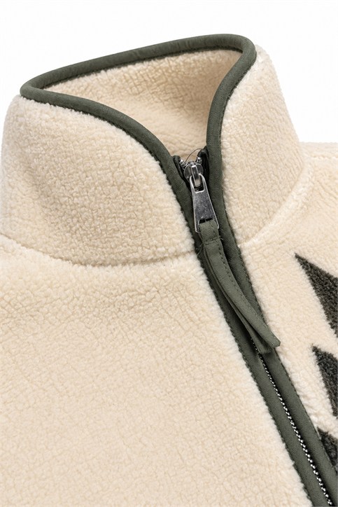 Ekru Haki Geyik Desenli Polar Sweatshirt