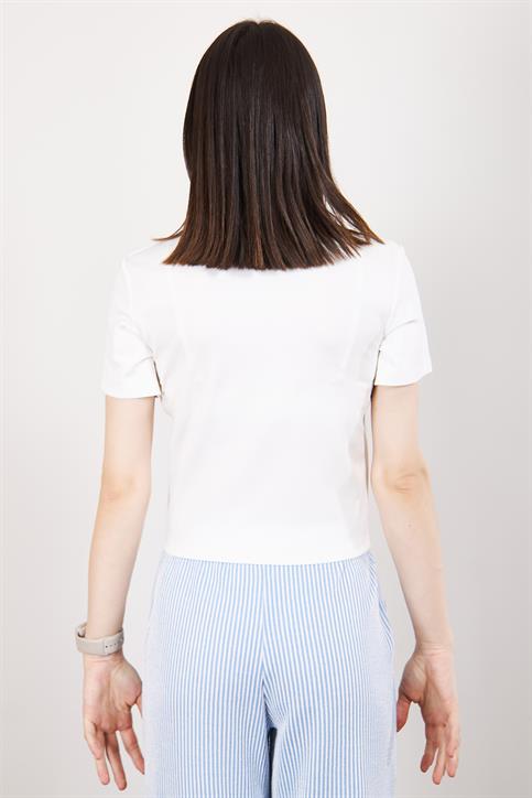 Ekru Kısakollu Crop T Shirt