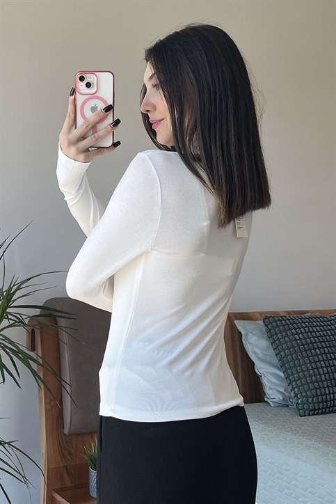 Ekru OYSH Soft Touch Kumaş Parmak Geçmeli Body