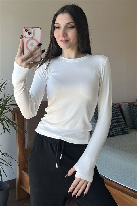 Ekru OYSH Soft Touch Kumaş Parmak Geçmeli Body