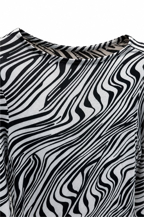 Ekru Siyah Zebra Desenli Bluz