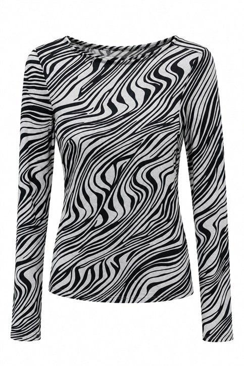 Ekru Siyah Zebra Desenli Bluz