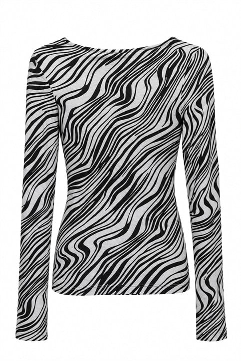 Ekru Siyah Zebra Desenli Bluz