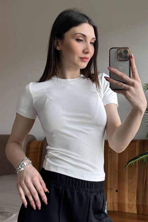 Ekru Soft Touch OYSH Kumaş Kısakollu Modal T Shirt