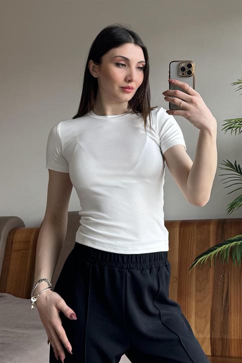 Ekru Soft Touch OYSH Kumaş Kısakollu Modal T Shirt