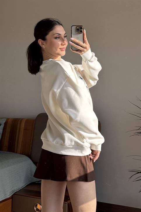 Ekru Twin Horse Nakışlı Sweatshirt