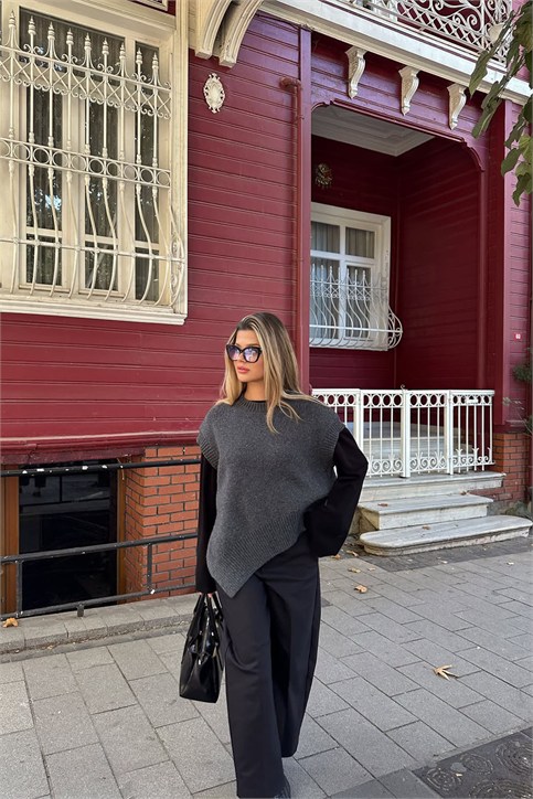 Füme Asimetrik Kalıp Yün Süveter