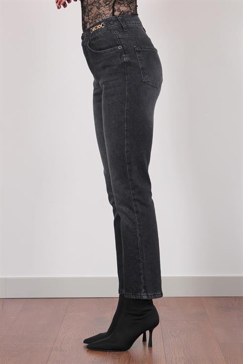 Füme Beli Aksesuarlı Flare Jean Pantolon