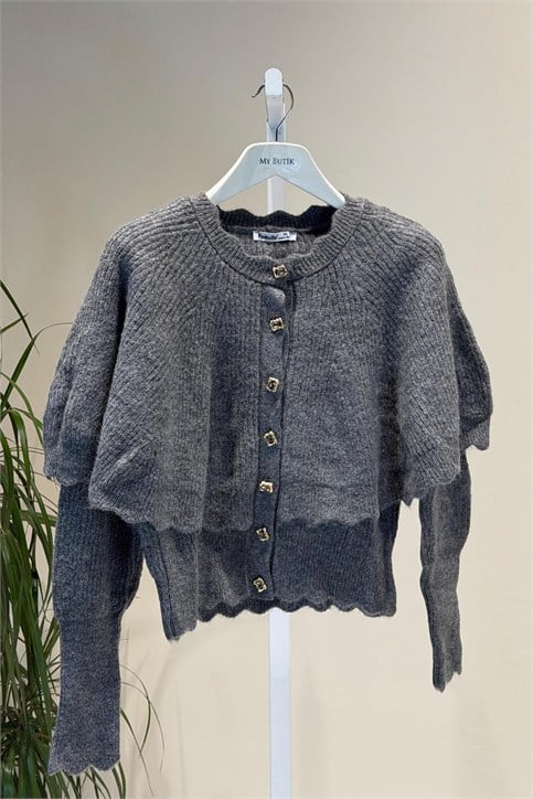 Füme Yumuşak Dokulu Pelerin Hırka