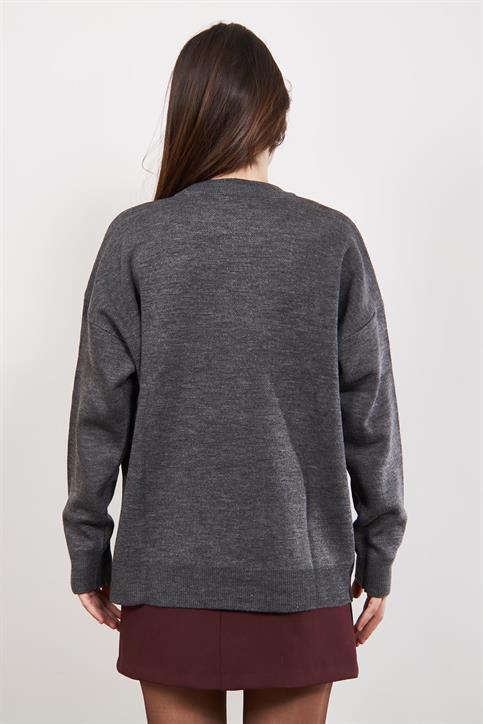 Gri Bordo Fleap Oversize Bisiklet Yaka Kazak