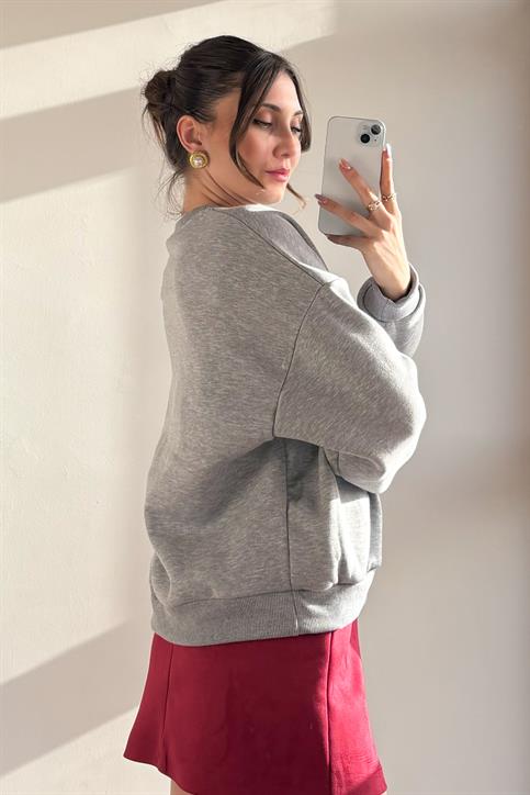 Gri CIAO Garnili Şardonlu Sweatshirt