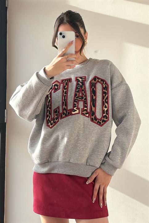 Gri CIAO Garnili Şardonlu Sweatshirt