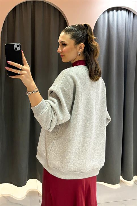 Gri CIAO Leopar Baskılı Sweatshirt