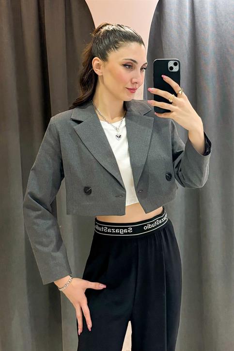 Gri Crop Ceket