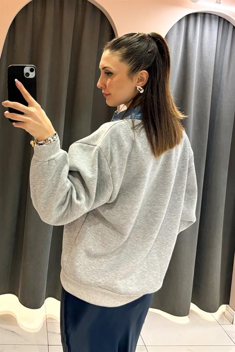 Gri Fearless Baskılı Sweatshirt