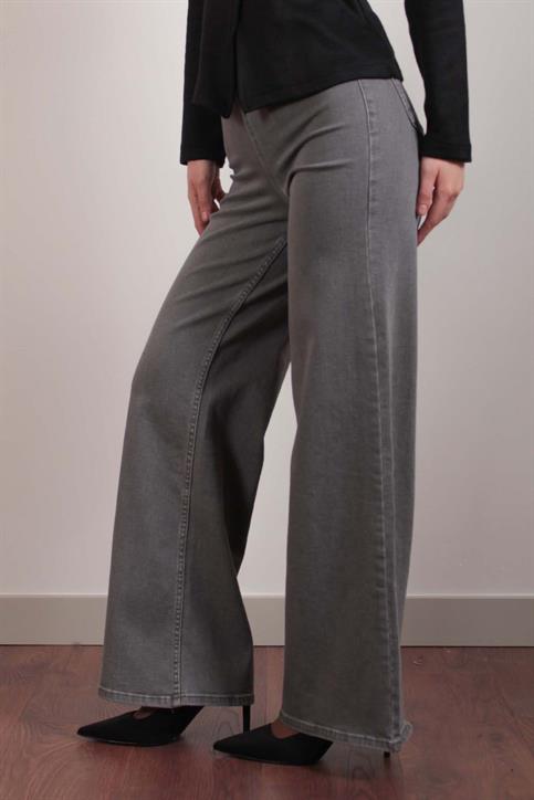 Gri Geniş Paça Ultra Esnek Ön Cepsiz Denim