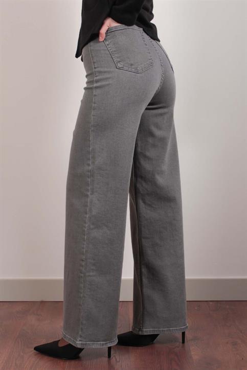Gri Geniş Paça Ultra Esnek Ön Cepsiz Denim
