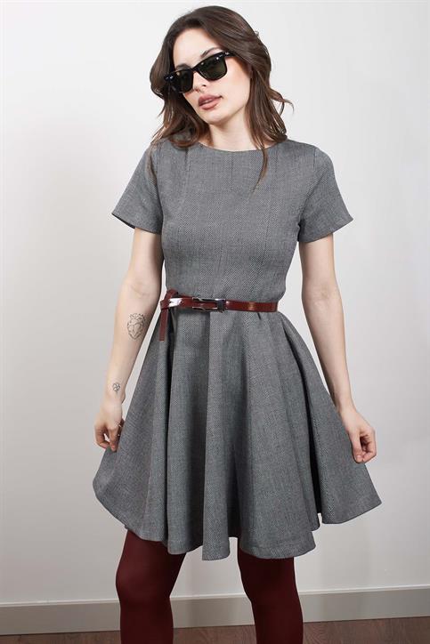 Gri Kısa Kol Elbise