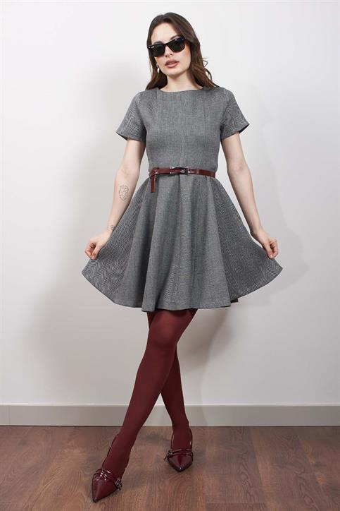 Gri Kısa Kol Elbise
