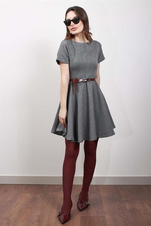 Gri Kısa Kol Elbise