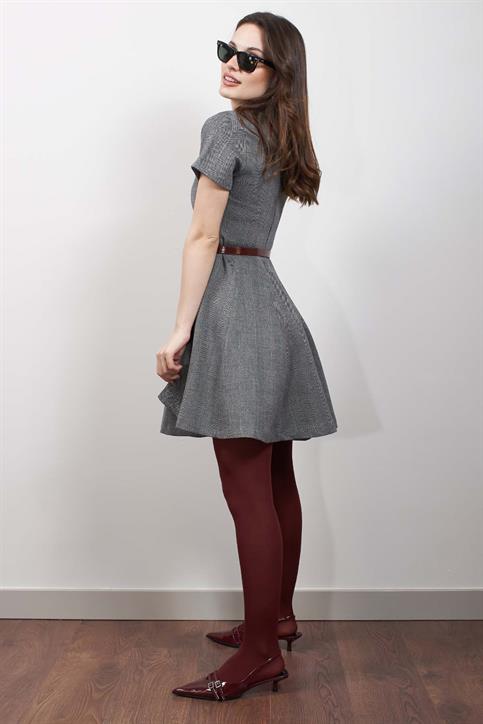 Gri Kısa Kol Elbise