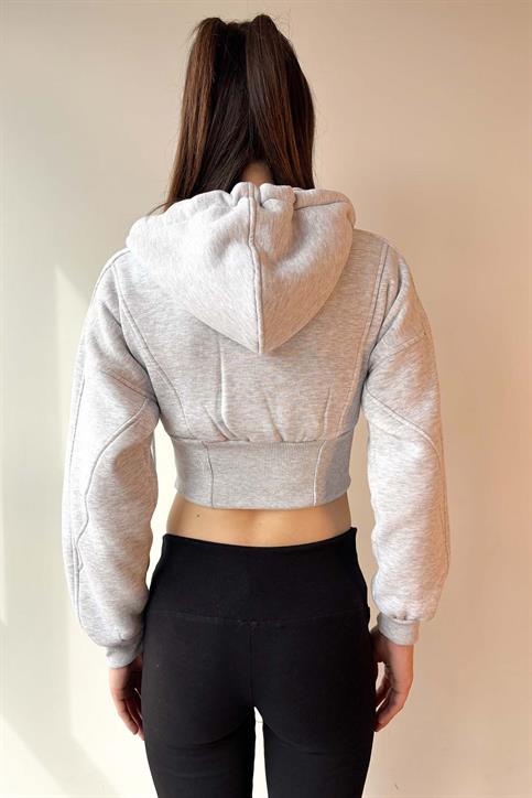 Gri Korse Görünümlü Fermuarlı Sweatshirt
