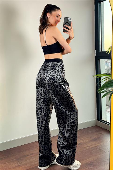Gri Leopar Desenli You Matter Bel Bantlı Pantolon