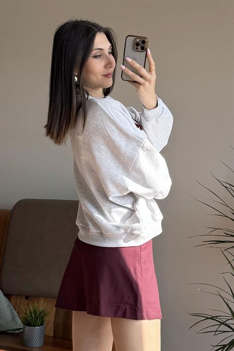 Gri Leopar Nakışlı Sweatshirt