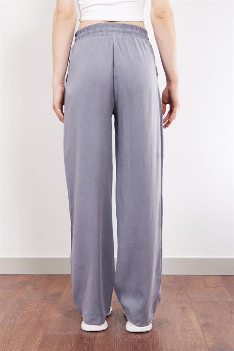 Gri MD Beli Lastikli Tencel Palazzo Pantolon