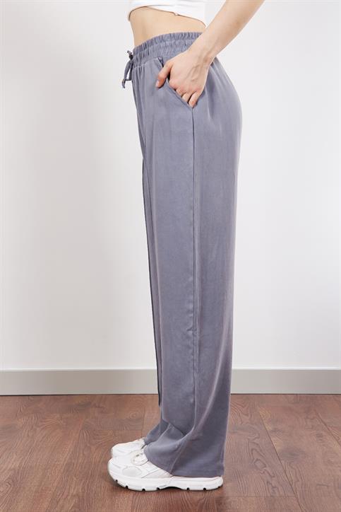 Gri MD Beli Lastikli Tencel Palazzo Pantolon