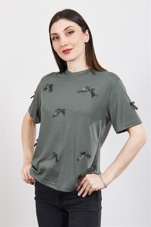 Haki Fiyonk Detaylı T Shirt