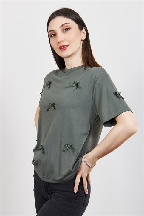 Haki Fiyonk Detaylı T Shirt