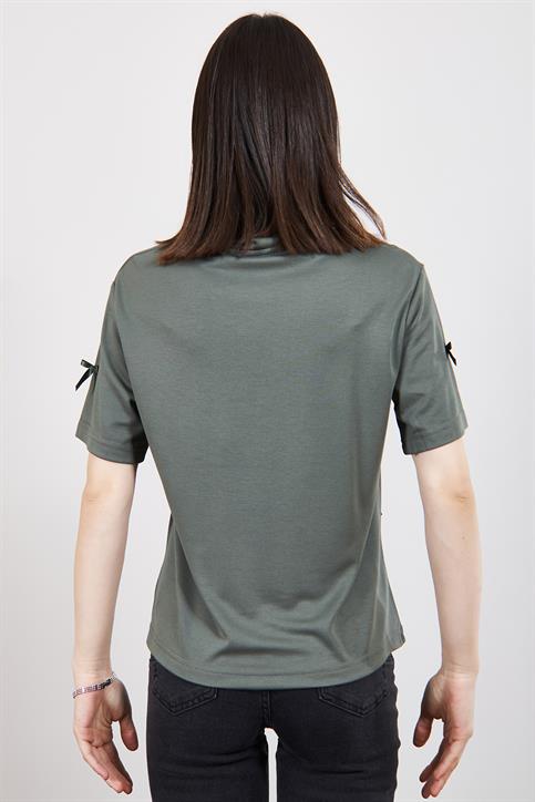 Haki Fiyonk Detaylı T Shirt