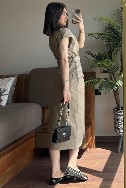 Haki Kargo Cepli Elbise