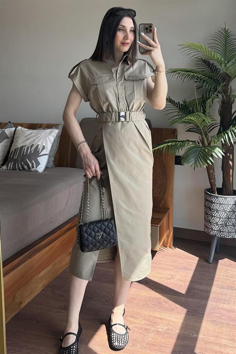 Haki Kargo Cepli Elbise