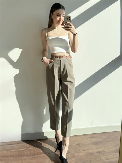 Haki Kemerli Pantolon