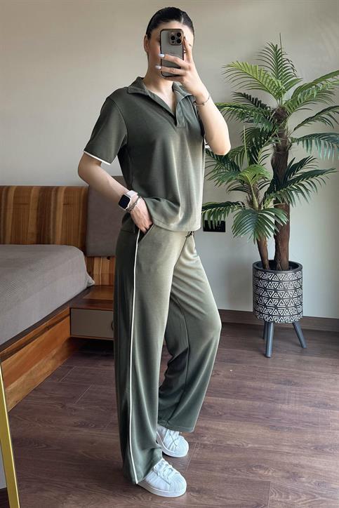Haki Şerit Detaylı Eşofman Takımı