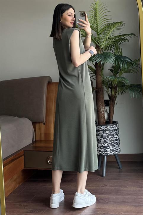 Haki Vatkalı Pike Modal Elbise