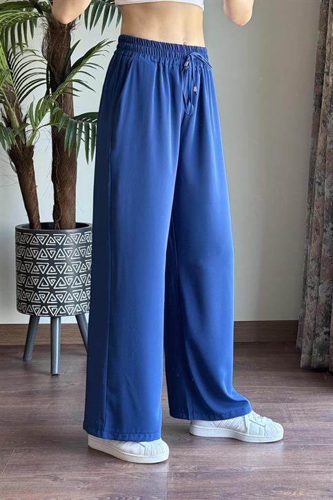 İndigo Beli Lastikli Bol Paça Pantolon