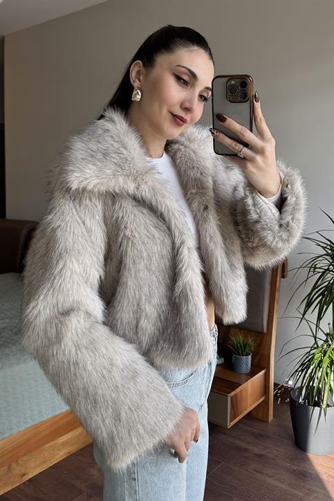 Kahve Krem Klapalı Kısa Lolita Mont