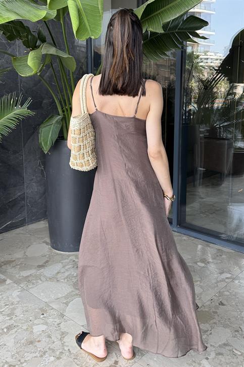 Kahverengi Askılı Elbise